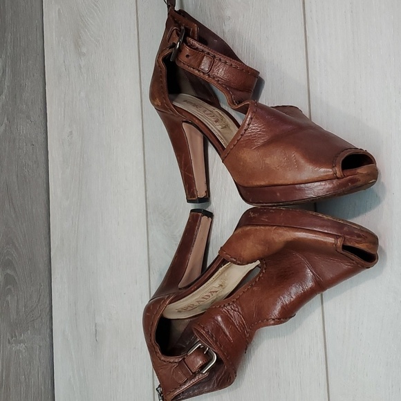 Prada Womens Ankle Zip Heels Pump Sandals shoes sz 37/7 - Picture 11 of 16